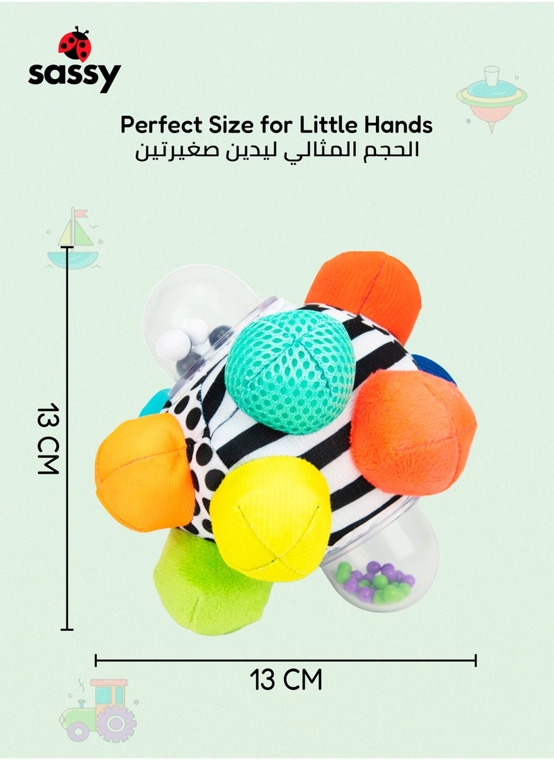 Sassy Colorful Bumpy Ball for Babies – Sensory Toy with Beads for 6+ Months, Encourages Gross Motor Skill Development, Soft, Textured Fabric, Fun & Engaging Baby Toy  - Image 5