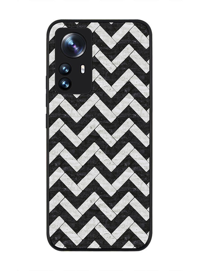 Stylizedd Rugged Black edge case for Xiaomi 12 / Xiaomi 12X Slim fit Soft Case Flexible Rubber Edges Anti Drop TPU Gel Thin Cover - Chevron Tiles - Image 1