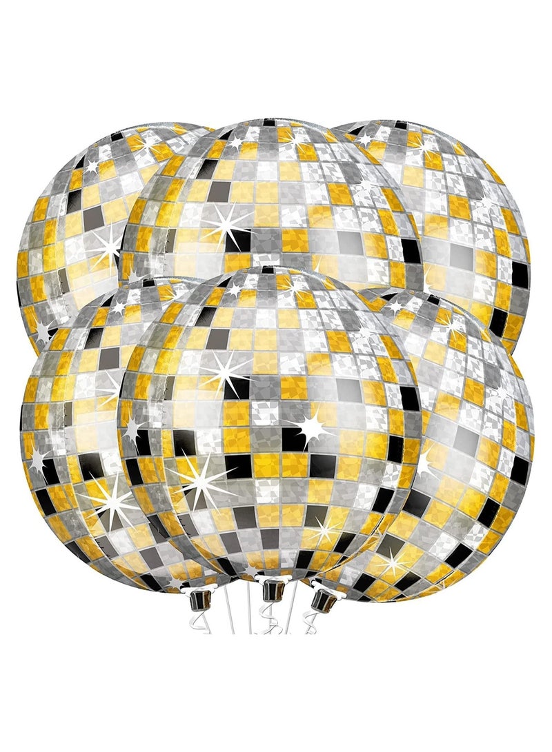 JOLLITY LLC بالونات كرة الديسكو لتزيين الحفلات كبيرة 22 بوصة 360 درجة كرة دائرية 4D من الفويل (6 قطع) (ذهبي وأسود) - Image 1