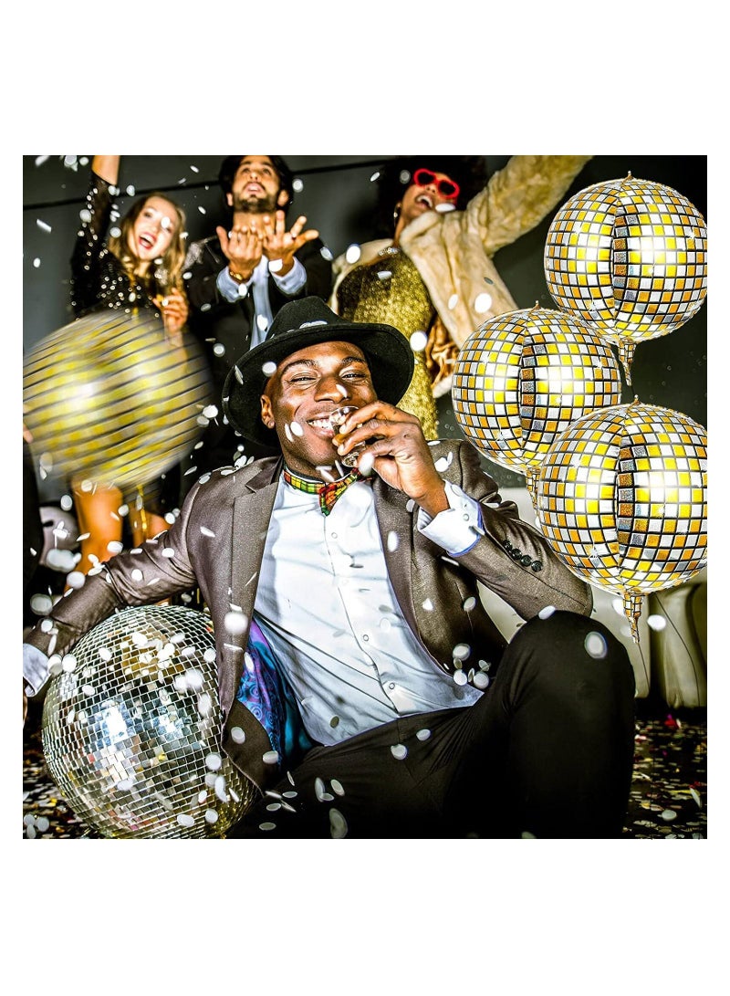 JOLLITY LLC بالونات كرة الديسكو لتزيين الحفلات كبيرة 22 بوصة 360 درجة كرة دائرية 4D من الفويل (6 قطع) (ذهبي وأسود) - Image 3