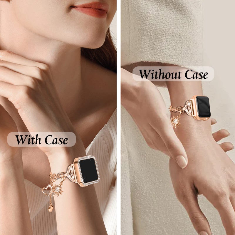 JOYOZY Band Compatible with Apple Watch 38mm 40mm 41mm 42mm 44mm 45mm 46mm, Bling Strap with Glitter Case Built-in Screen Protector, Interchangeable Charms Dressy Bracelet for Women (Rose Gold 40mm) - Image 5