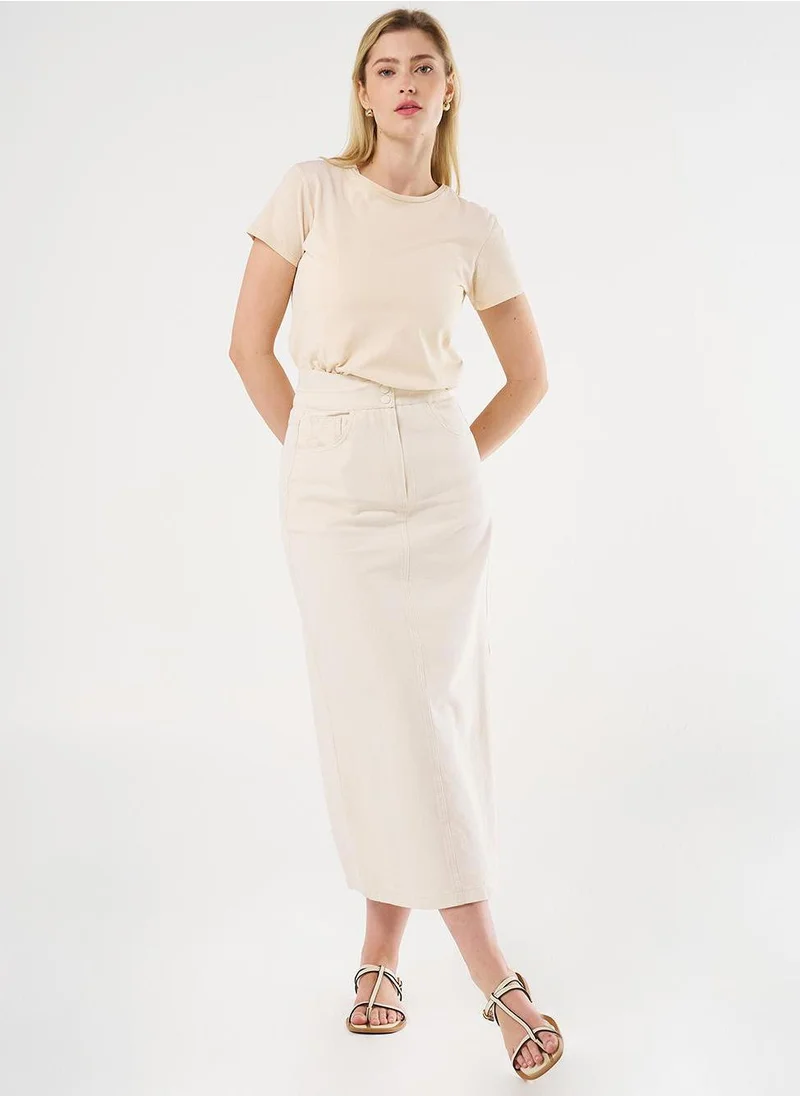 Kayra High-Waisted Canvas Skirt Cream