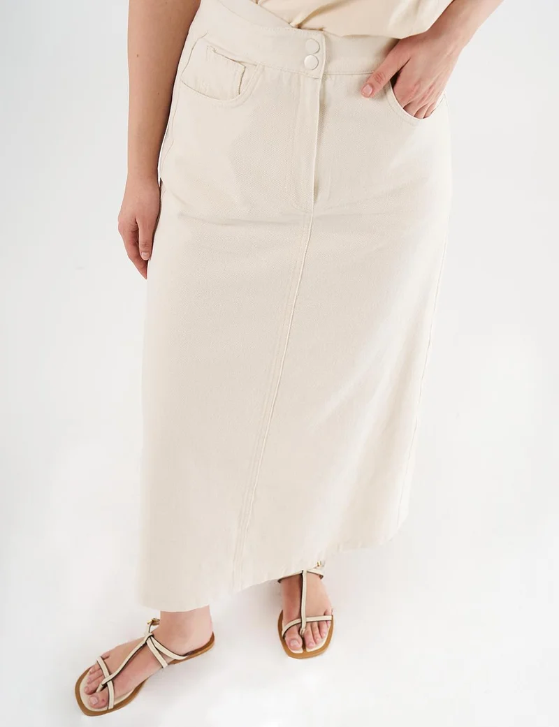 Kayra High-Waisted Canvas Skirt Cream