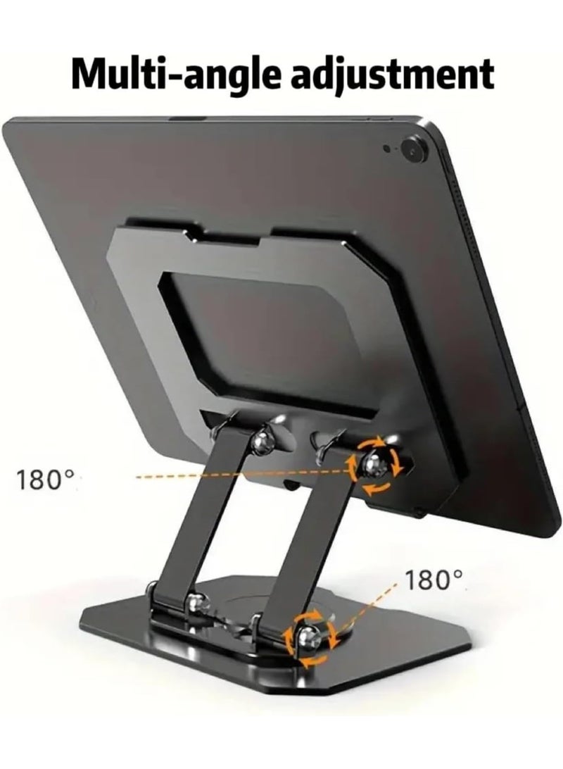 Adjustable 360° Aluminum Tablet & Phone Stand – Foldable and Rotating Desk Mount for 4.7"–12.9" Devices – Black - Image 3