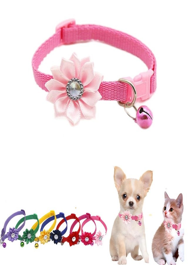 WeimoMonkey Pink Puppy Collar with Bell, Nylon Xs Dog Collar Girl Soft Cat Collars Adjustable for XXS Xs Small Pet Kitten Dogs Animal Litter Tiny - Image 1