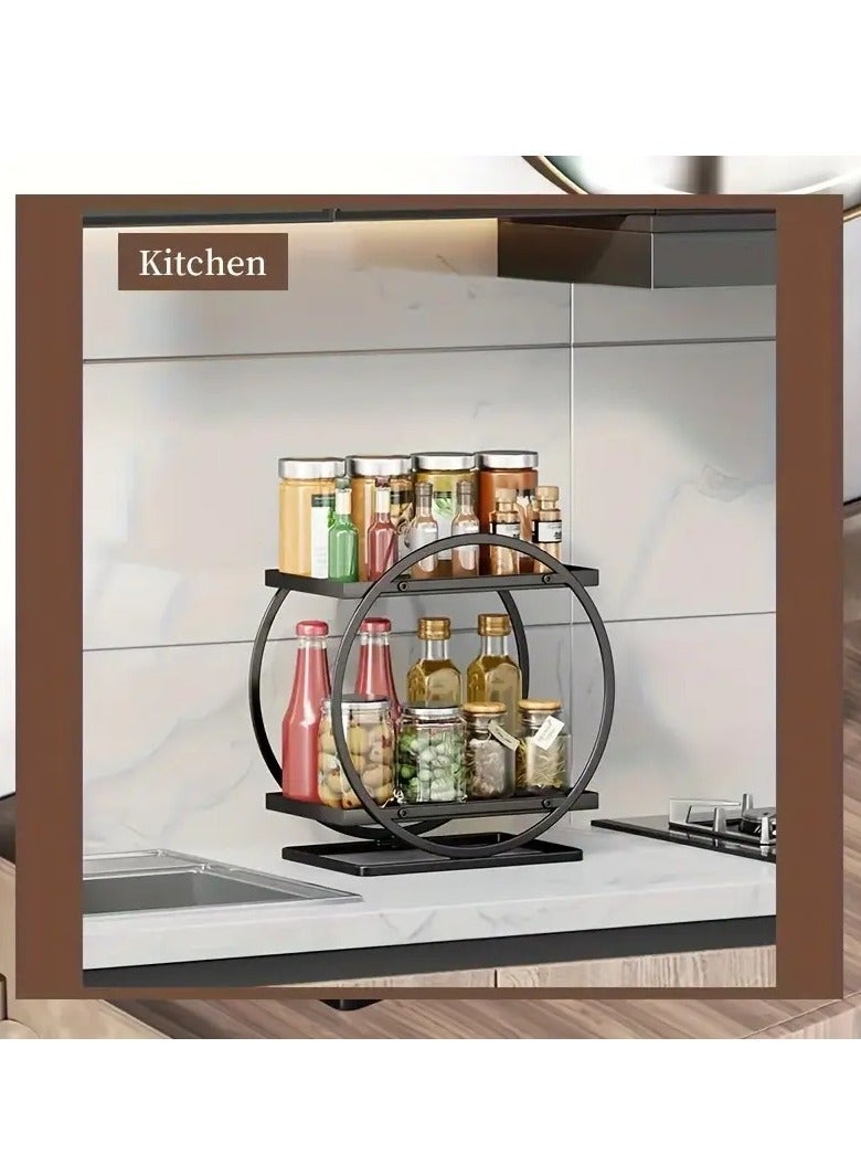 طلال منظم سطح عمل دائري من طبقتين للحمام، رف من الفولاذ المقاوم للصدأ لتخزين مستحضرات التجميل والديكور، صينية زينة قائمة لتنظيم الحمام (ذهبي) - Image 3