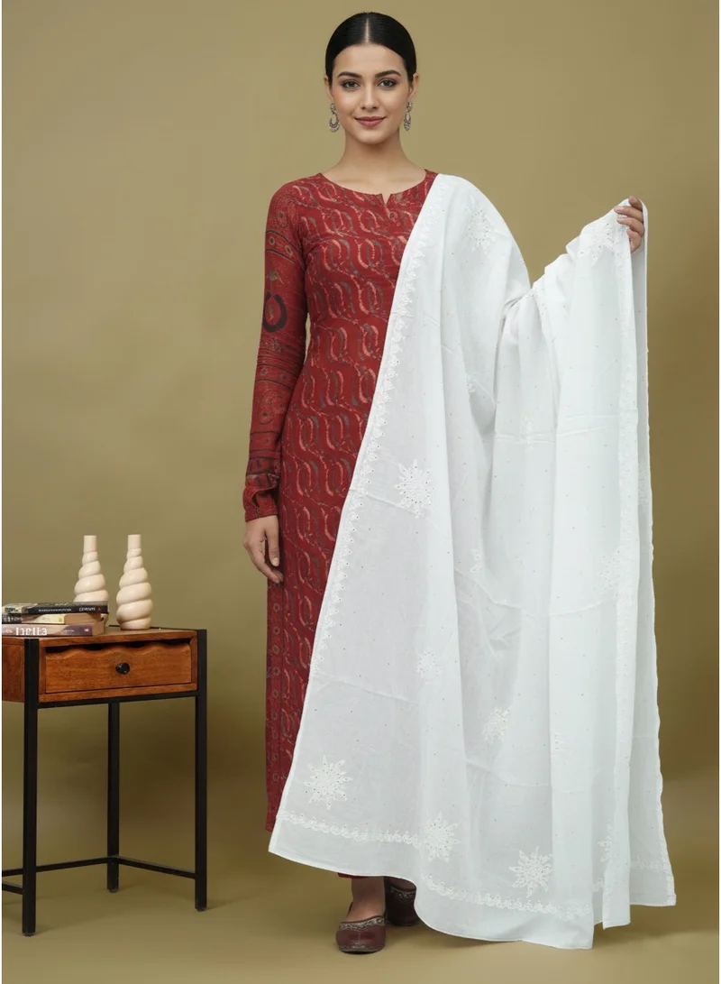 Alaya  Women Hand Embroidered Cotton Mukaish Dupatta-AL4096 for Women | Best Price UAE