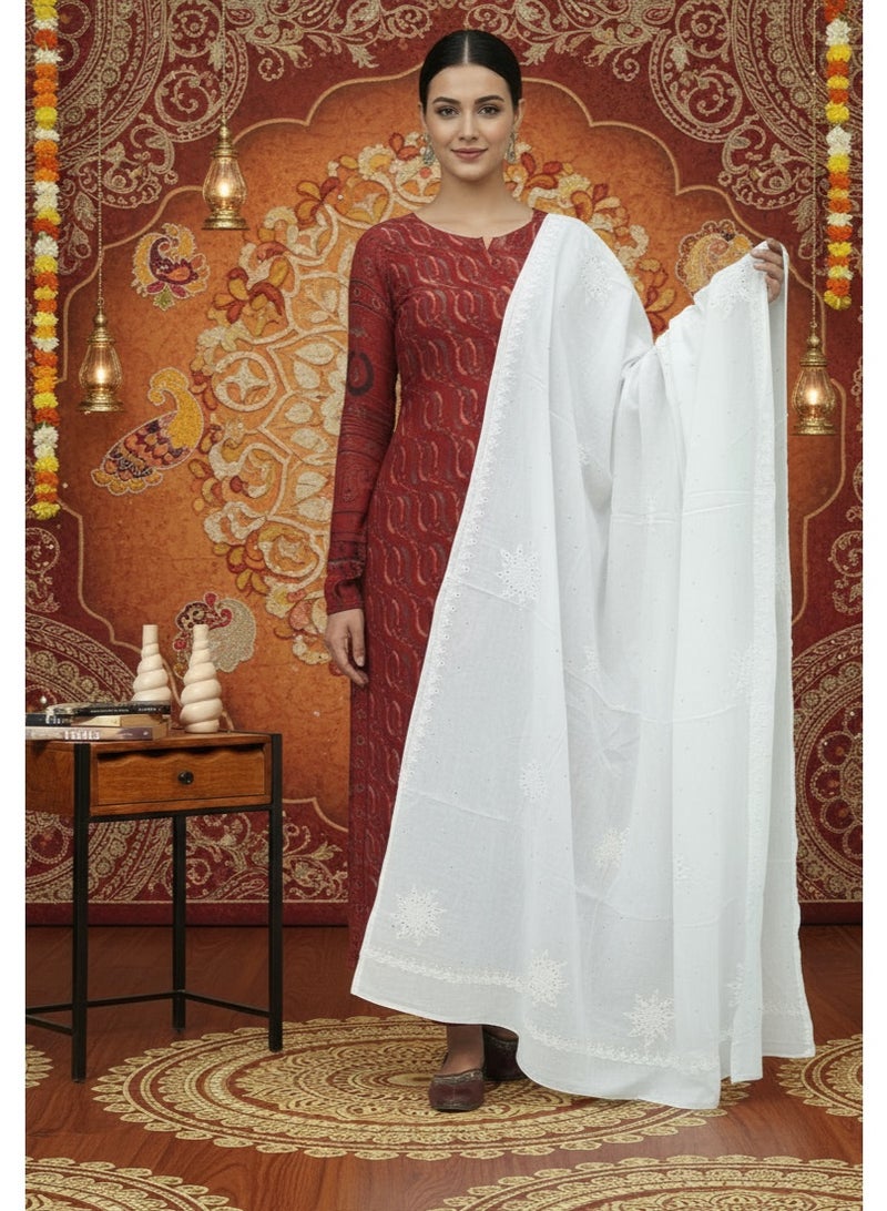 Alaya Women Hand Embroidered Cotton Mukaish Dupatta-AL4096 - Image 1