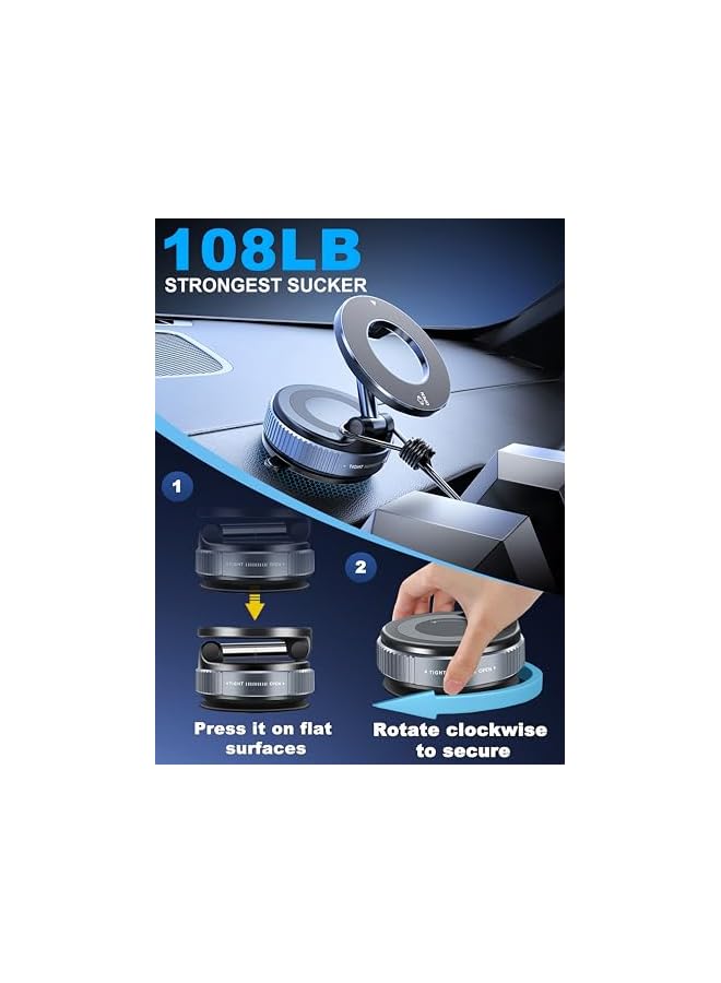 Green Tiger Upgraded 360° Nano Gel Vacuum Magnetic Phone Holder, Car Phone Holder for Magsafe[108+LBS Strongest Suction & 3000gf Strongest Magnetic], Suction Cup Phone Mount for Car/for iPhone 17 Pro Max - Image 2