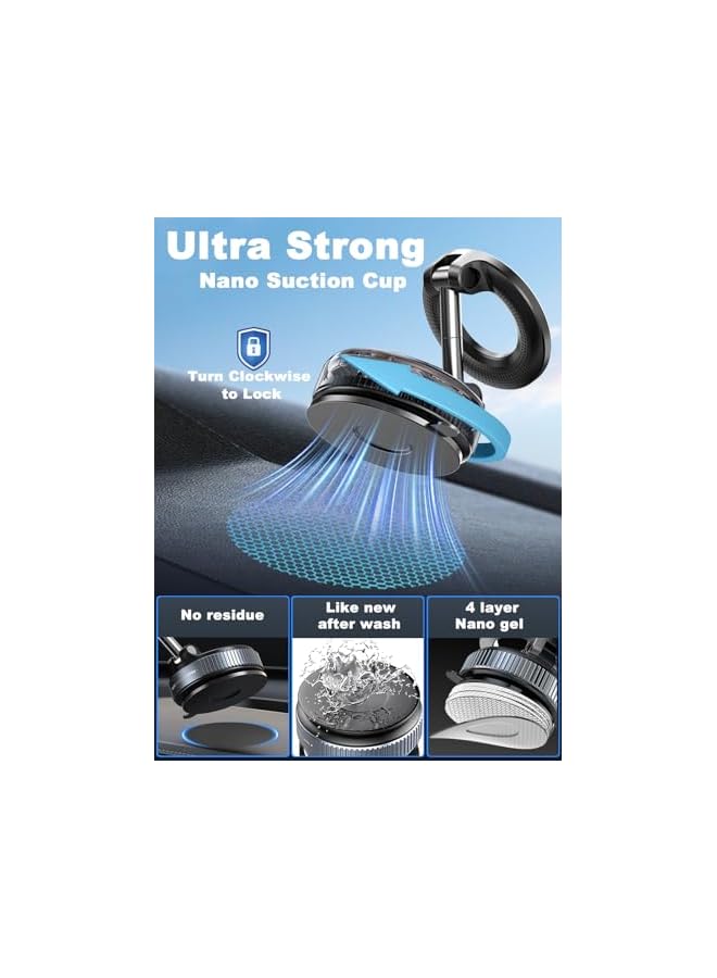 Green Tiger Upgraded 360° Nano Gel Vacuum Magnetic Phone Holder, Car Phone Holder for Magsafe[108+LBS Strongest Suction & 3000gf Strongest Magnetic], Suction Cup Phone Mount for Car/for iPhone 17 Pro Max - Image 4