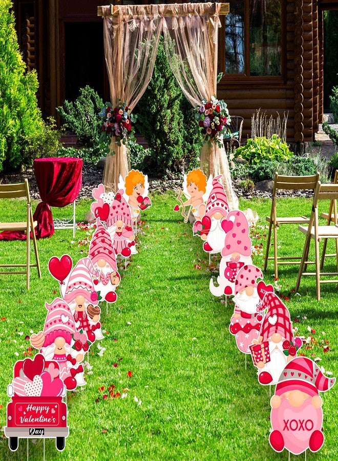 Glenmal 12 Pcs Valentine's Day Yard Signs with Stakes Valentine Gnomes Lawn Decorations Outdoor Love Gnomes Swedish Tomte Elf Corrugated Yard Signs Decor for Wedding Anniversary Party - Image 3