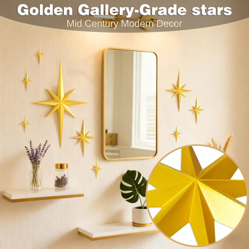 SFNN 9 Pcs Mid Century Modern Decor,3D Star Art Wall Sculpture,Vintage Starburst Wall Decor,Star Hanging Sculptures Modern Celestial Home Decor,Retro Decor for Living Room Bedroom Front Door Home (9 Pcs) - Image 4