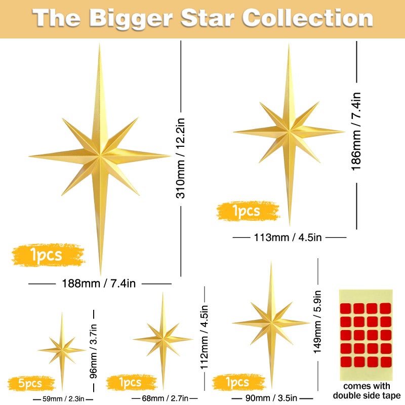 SFNN 9 Pcs Mid Century Modern Decor,3D Star Art Wall Sculpture,Vintage Starburst Wall Decor,Star Hanging Sculptures Modern Celestial Home Decor,Retro Decor for Living Room Bedroom Front Door Home (9 Pcs) - Image 2