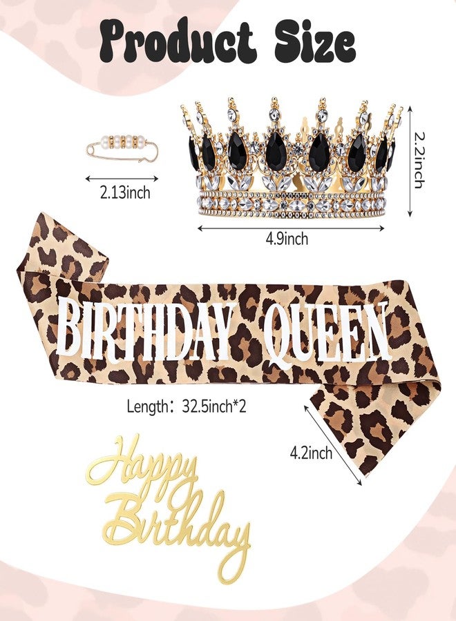 Suncalla Cheetah Birthday Party Decorations Accessories for Women Crystal Rhinestone Leopard Queen Crown Princess Tiaras Sash Waist Pin Acrylic Cake Decorations, Birthday Prom of Photo Props(Black) - Image 2