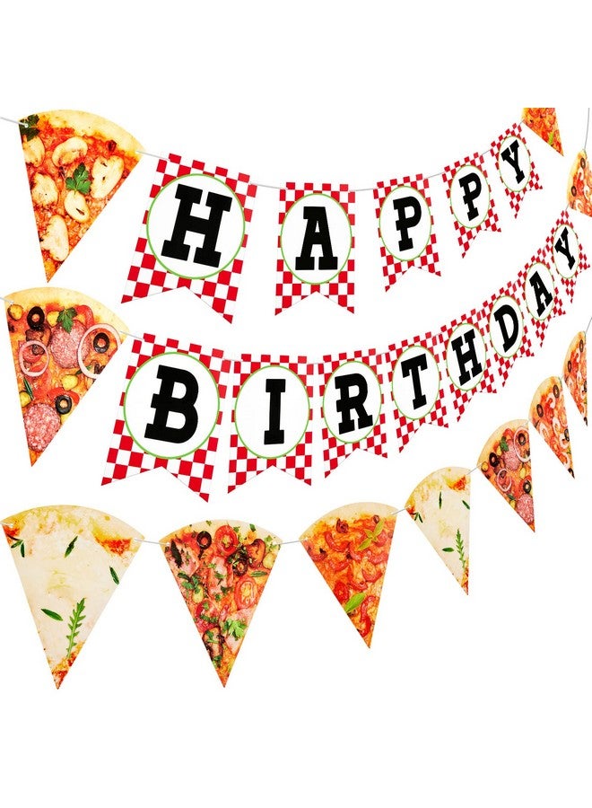 Containlol 3 Pieces Pizza Party Decorations Pizza Banner Garland Supplies Happy Birthday Pennant Banner for Birthday Party Pre Assembled Hanging Decoration - Image 1