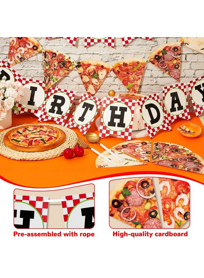 Containlol 3 Pieces Pizza Party Decorations Pizza Banner Garland Supplies Happy Birthday Pennant Banner for Birthday Party Pre Assembled Hanging Decoration - Image 3