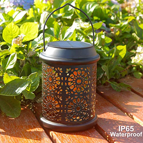 DenicMic Solar Lantern Outdoor Solar Lights Outdoor Hanging Lantern with Handle & Hook Waterproof, 25 Lumen Warm White LED Metal Decorative for Garden, Patio, Porch,Yard, Walkway,1Pack (Black) - Image 5