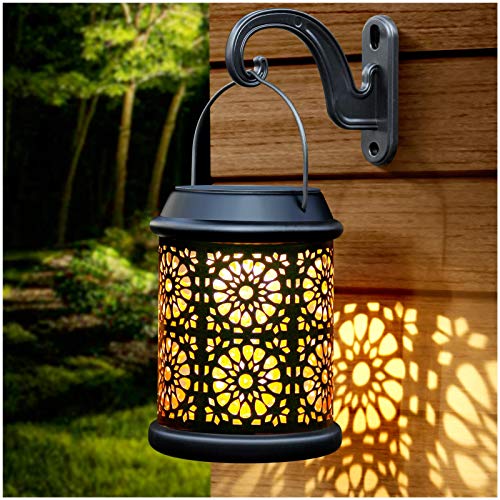 DenicMic Solar Lantern Outdoor Solar Lights Outdoor Hanging Lantern with Handle & Hook Waterproof, 25 Lumen Warm White LED Metal Decorative for Garden, Patio, Porch,Yard, Walkway,1Pack (Black) - Image 1