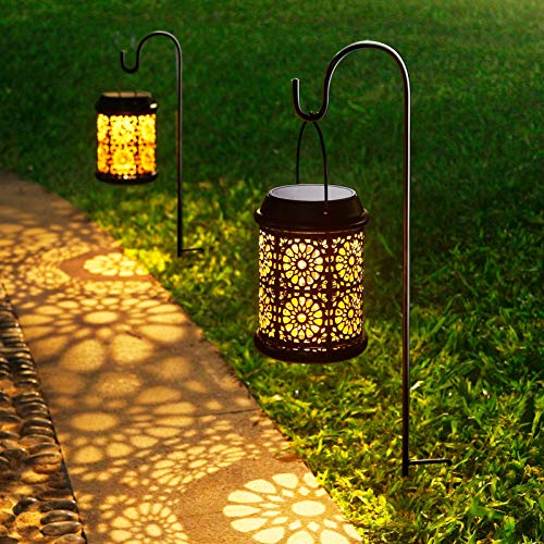 DenicMic Solar Lantern Outdoor Solar Lights Outdoor Hanging Lantern with Handle & Hook Waterproof, 25 Lumen Warm White LED Metal Decorative for Garden, Patio, Porch,Yard, Walkway,1Pack (Black) - Image 2