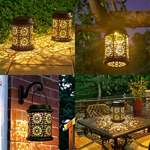 DenicMic Solar Lantern Outdoor Solar Lights Outdoor Hanging Lantern with Handle & Hook Waterproof, 25 Lumen Warm White LED Metal Decorative for Garden, Patio, Porch,Yard, Walkway,1Pack (Black) - Image 3