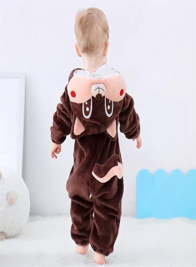 AVS Baby Rompers Jumpsuit Costume Winter Autumn Flannel Hooded Romper Cosplay Jumpsuit | 4-5 Year Kid's and Toddler's Costume Outfit Baby Boys' Girls' One-Piece (H 37") (Coffee) - Image 2