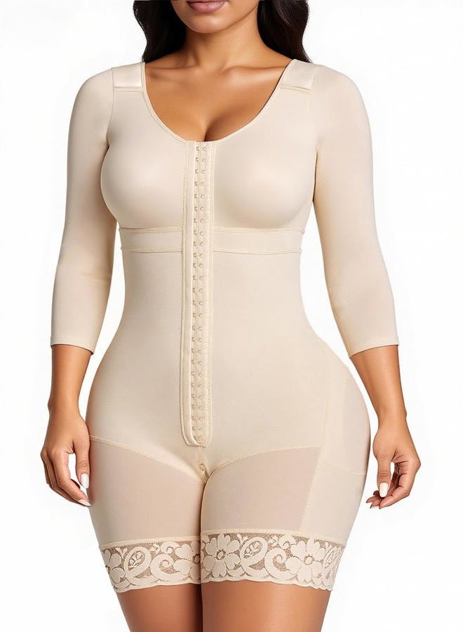 SHAPERX Women's Fajas Colombianas Shapewear Postpartum Tummy Control Arm Slimming Full Body Shaper with Zipper Crotch, Beige, S - Image 1