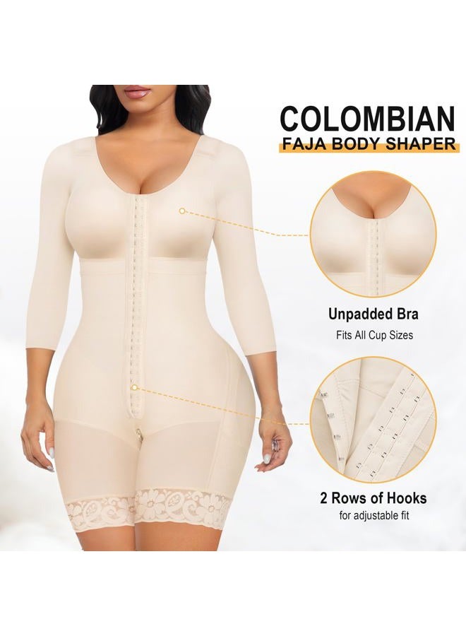 SHAPERX Women's Fajas Colombianas Shapewear Postpartum Tummy Control Arm Slimming Full Body Shaper with Zipper Crotch, Beige, S - Image 3