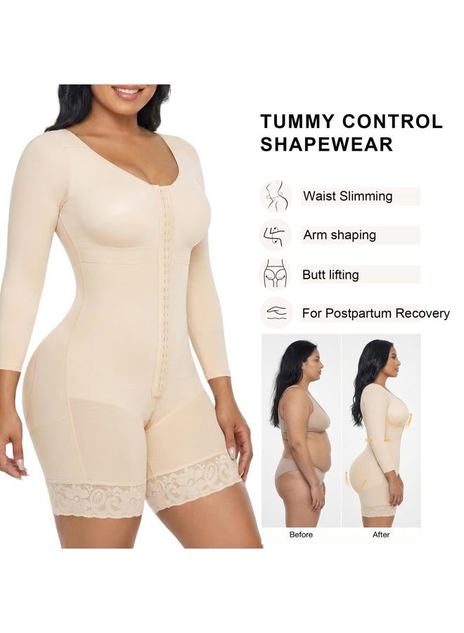 SHAPERX Women's Fajas Colombianas Shapewear Postpartum Tummy Control Arm Slimming Full Body Shaper with Zipper Crotch, Beige, S - Image 5
