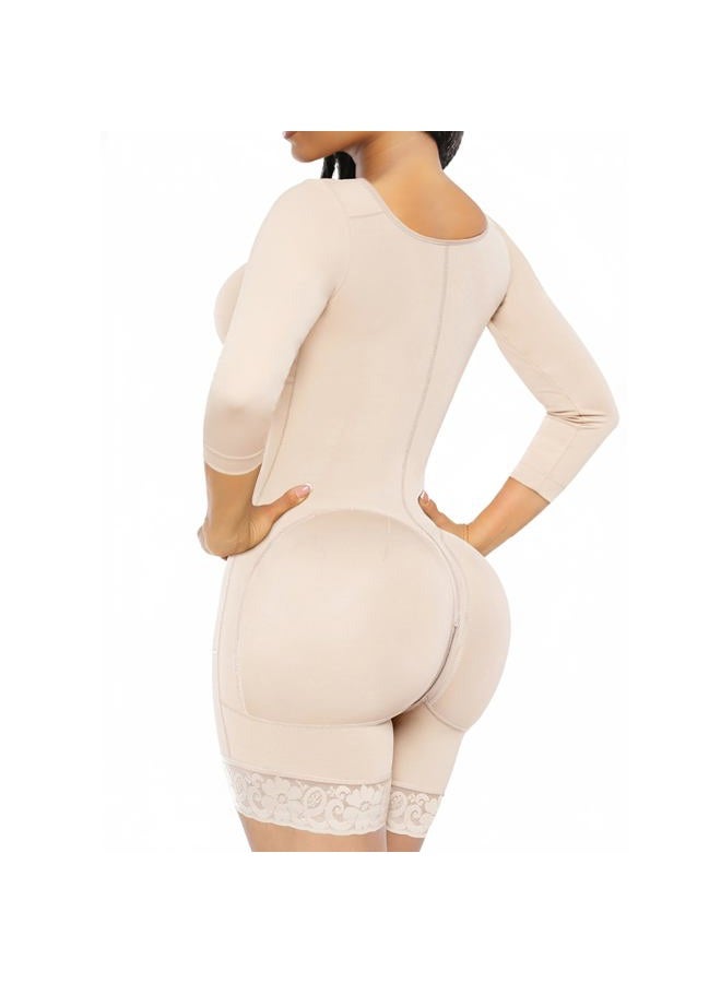 SHAPERX Women's Fajas Colombianas Shapewear Postpartum Tummy Control Arm Slimming Full Body Shaper with Zipper Crotch, Beige, S - Image 2
