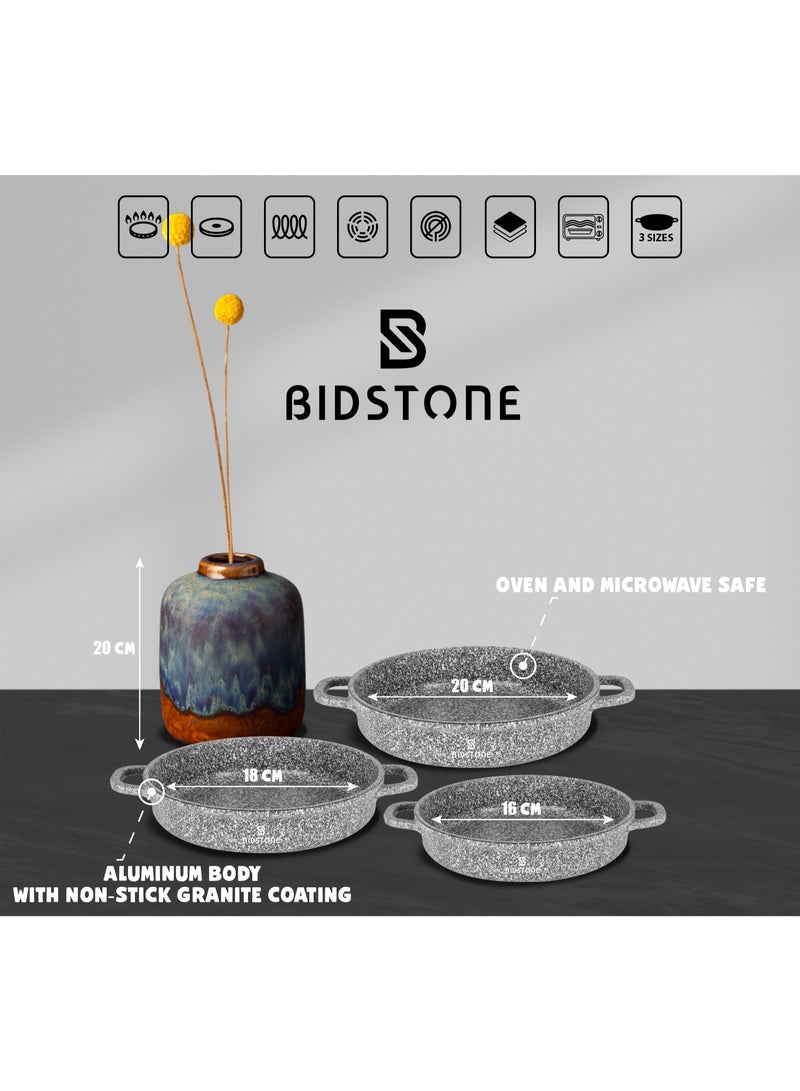 Bidstone 3-Piece Granite Shallow Pot Mini Chef Set – 16/18/20cm – Non-Stick, Oven and Induction Safe, Elegant and Table Ready PFOA-Free - Image 1
