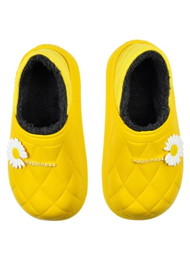 Generic Colorful and fur winter slippers for children and adultsfor girls and women, a special design for children, a toe pattern,a cushioned sole for children’s clogs, random decoration ,yellow  - Image 2
