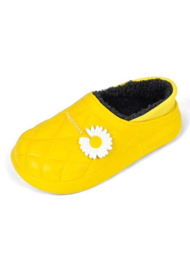 Generic Colorful and fur winter slippers for children and adultsfor girls and women, a special design for children, a toe pattern,a cushioned sole for children’s clogs, random decoration ,yellow  - Image 5