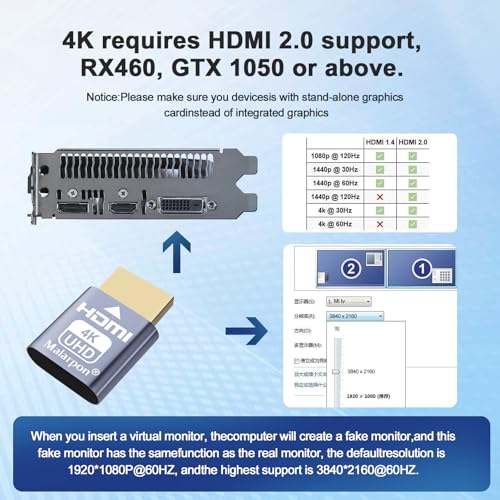 Malarpon HDMI Dummy Plug fit-Headless Display Emulator DDC EDID Headless Ghos with Windows Mac OSX Linux Great for Graphics Acceleration Support 3840x2160@60Hz 3P - Image 3