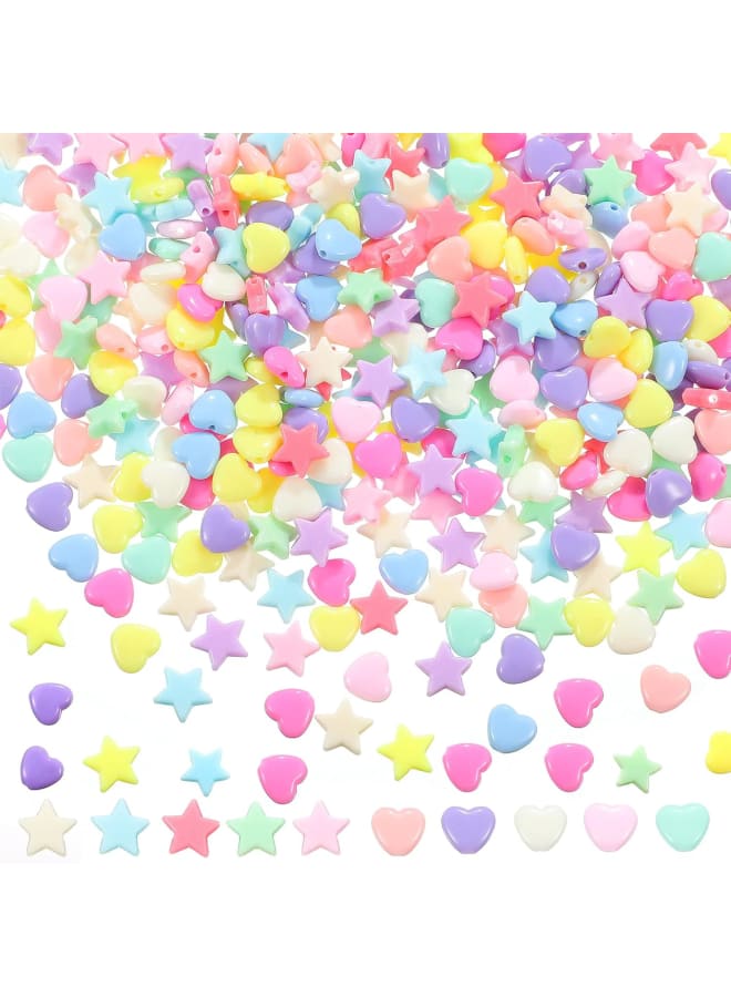 400 Pieces Acrylic Star Beads Heart Beads Pastel Beads Shaped Beads Assorted Multicolor Mix Plastic Pony Beads for DIY Jewelry Making Necklace Rainbow Bracelet (Light Color,9 mm) - Image 1