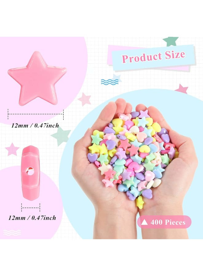400 Pieces Acrylic Star Beads Heart Beads Pastel Beads Shaped Beads Assorted Multicolor Mix Plastic Pony Beads for DIY Jewelry Making Necklace Rainbow Bracelet (Light Color,9 mm) - Image 2