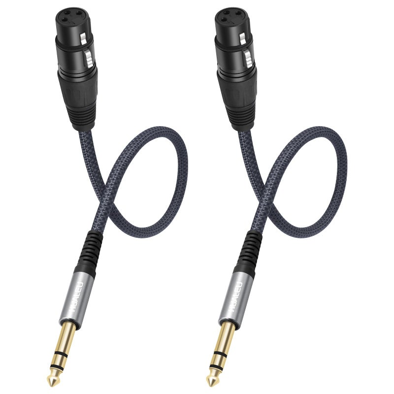 HUALEU 2 Pack 1/4 TRS Male to 3Pin XLR Female Microphone Cable,6.35mm TRS to XLR Female Braid Quarter inch Balanced Cable for Mixer Microphone Active Speakers-1Feet - Image 1