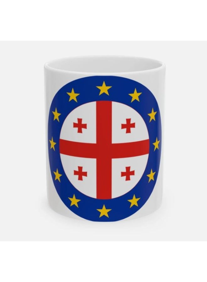 RYN White Coffee Mug with Georgia-EU Flag Design - Image 1