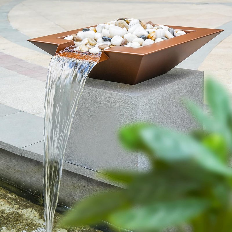 PONDO 20 Round Garden Water Bowl Stainless Steel Spilling Water Feature for Outdoor Ponds and Other Landscaped Areas Antique Brown Coated 