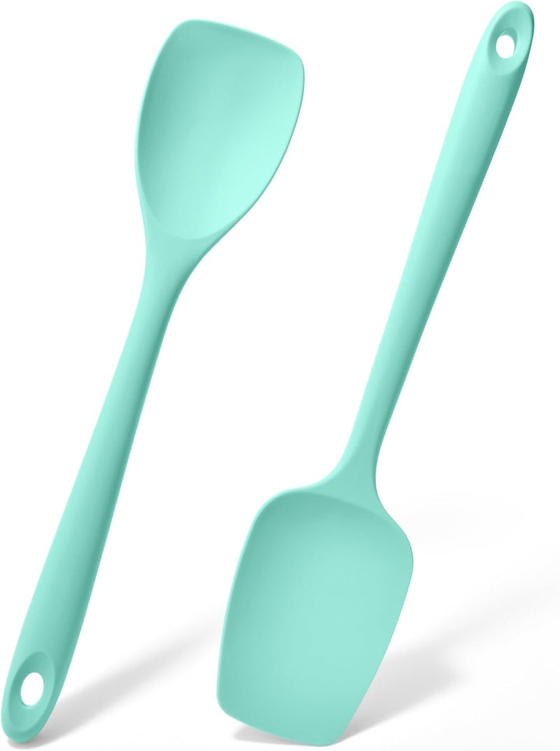 Doosu One piece build Silicone Spoon Spatula Set of 2, 600ºF Heat-Resistant Food Grade Rubber Spoonula with Seamless Design, Non-Stick Dishwasher Safe Kitchen Utensils for Cooking, Baking, Mixing, Scraping (Aqua Sky) Multi-market varied design options - Image 1