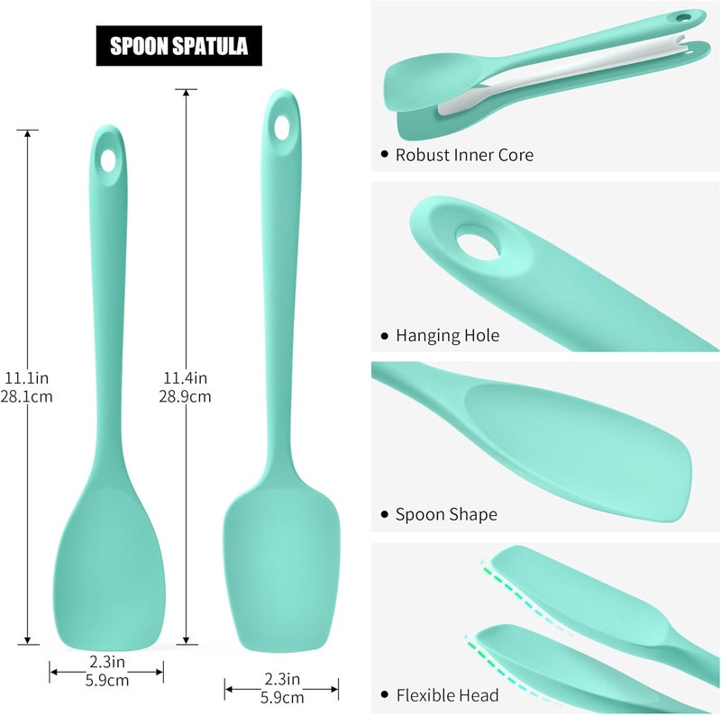 Doosu One piece build Silicone Spoon Spatula Set of 2, 600ºF Heat-Resistant Food Grade Rubber Spoonula with Seamless Design, Non-Stick Dishwasher Safe Kitchen Utensils for Cooking, Baking, Mixing, Scraping (Aqua Sky) Multi-market varied design options - Image 2