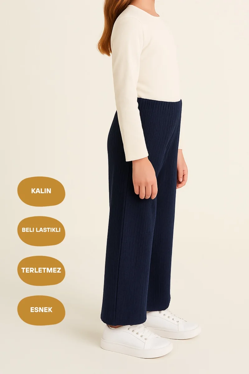 mmetalic Elastic Waist Indigo Girls Tracksuit Bottoms - Comfortable Wide Leg Thick Fabric 7-8-9-10-11-12-13-14 Years