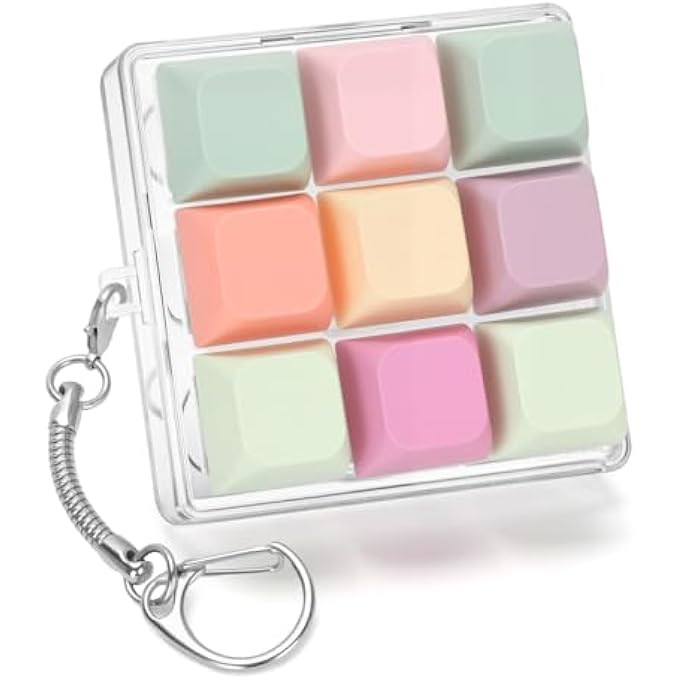 FunisFun Keyboard Fidget Toy with Keychain, 9 Buttons Fidget Clicker for Adults, Stress Relief Office Gifts to Relieve Anxiety and Improve Focus - Image 1