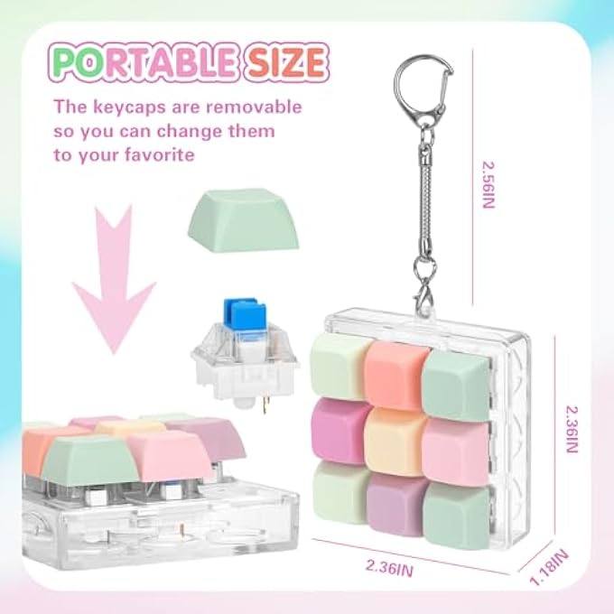 FunisFun Keyboard Fidget Toy with Keychain, 9 Buttons Fidget Clicker for Adults, Stress Relief Office Gifts to Relieve Anxiety and Improve Focus - Image 2