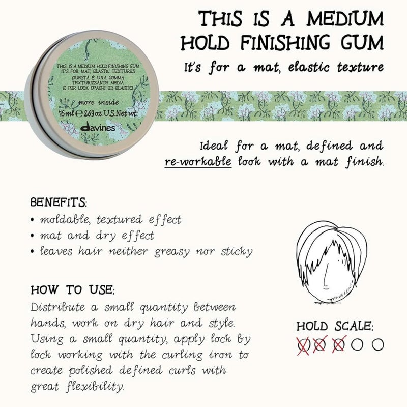 Davines This Is A Medium Hold Finishing Gum, Residue-Free Lightweight And Workable Finish For A Texturized And Sleek Style, 2.69 oz - Image 3