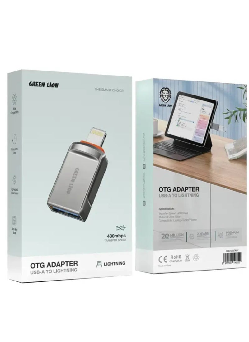 GreenLion OTG 2.0 Adapter, USB-A to USB-C, Long-term Use, Wide Compatibility, 480Mbps High Transfer Speed, Zinc Alloy Shell - Gray  - Image 2