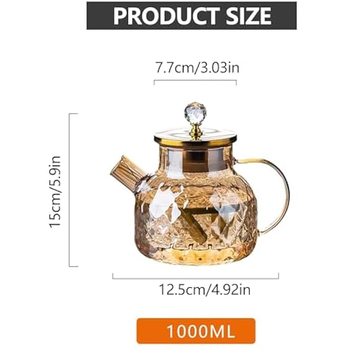 Tazweeq Glass Teapot Stovetop Borosilicate Clear Tea Kettle With Bamboo Lid Teapot With Removable Stainless Steel Infuser Tea Maker For Camping And Travel 34 Oz1000Ml - Image 3