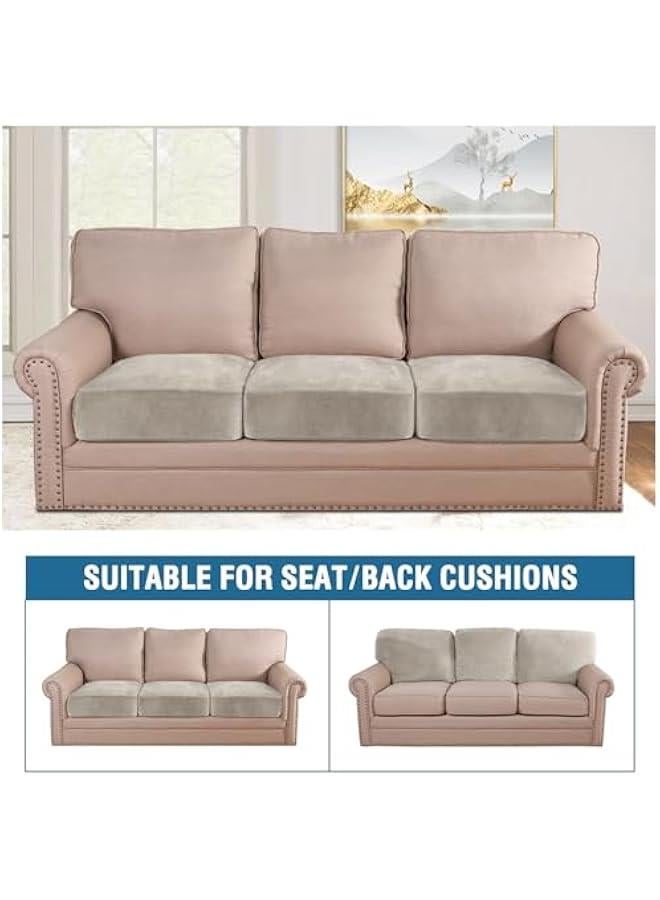 H.VERSAILTEX Velvet Stretch Couch Cushion Cover Plush Cushion Slipcover for Chair Loveseat Sofa Cushion Furniture Protector Seat Cushion Sofa Cover (3 Piece Sofa Cushion Covers, Oatmeal) - Image 3