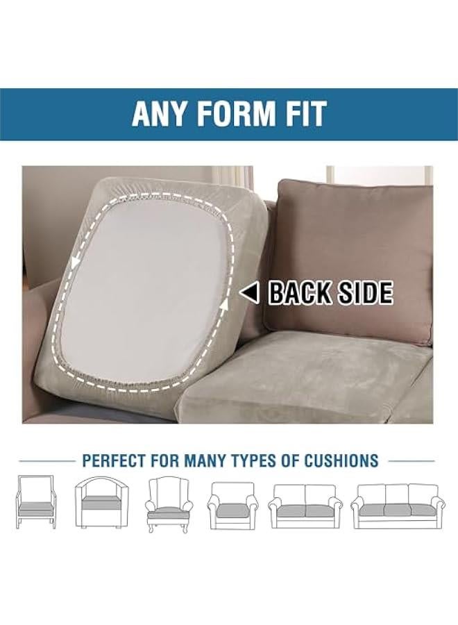 H.VERSAILTEX Velvet Stretch Couch Cushion Cover Plush Cushion Slipcover for Chair Loveseat Sofa Cushion Furniture Protector Seat Cushion Sofa Cover (3 Piece Sofa Cushion Covers, Oatmeal) - Image 5