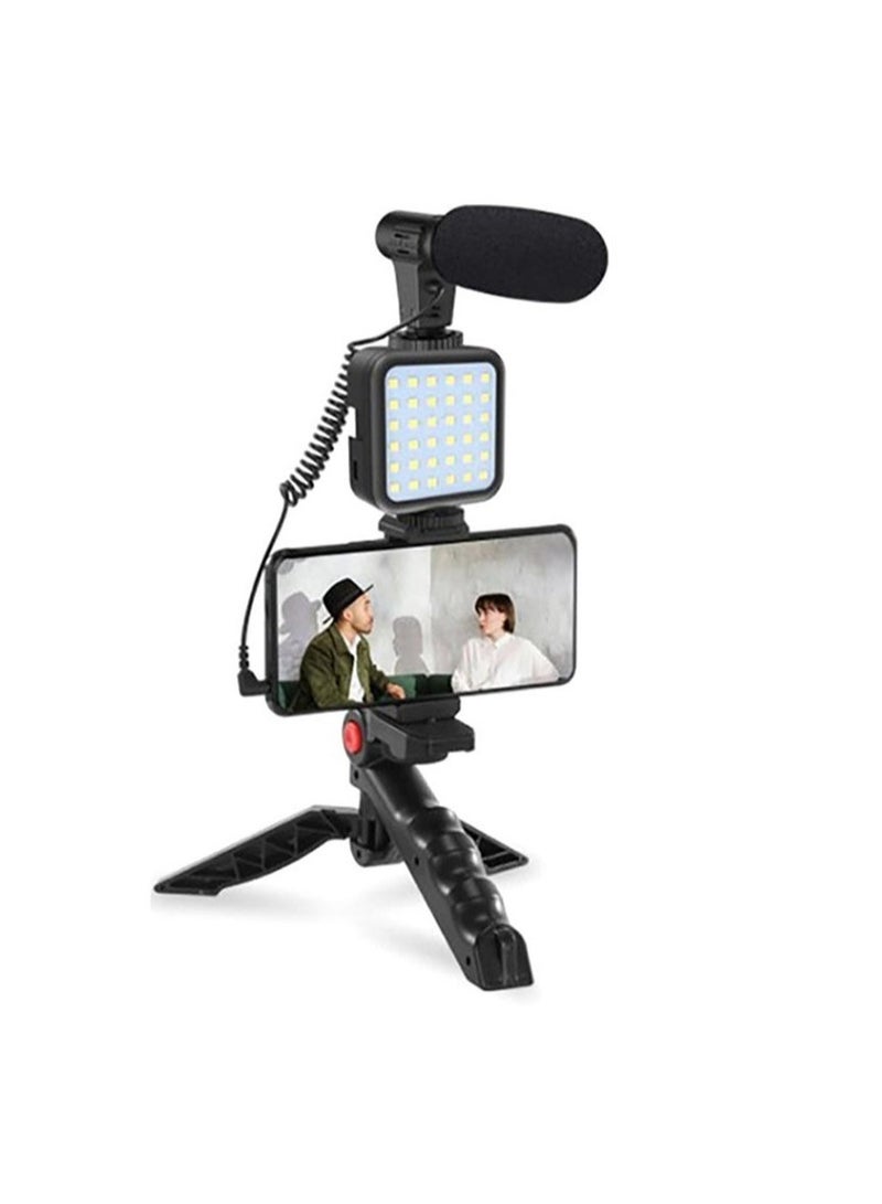 Vlogging Live Streaming Kit With Microphone Tripod Black  - Image 3