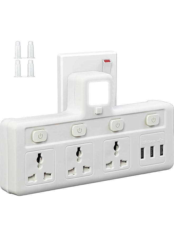SKY-TOUCH مقبس تمديد متعدد المقابس مع 3 منافذ USB ومحول تمديد الطاقة الكهربائية للمنزل والمكتب والمطبخ - Image 1